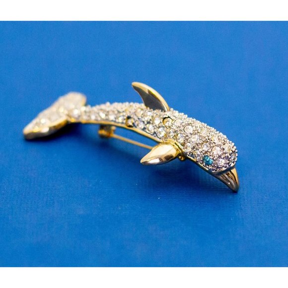 Vintage Silver Tone Diamond Dolphin Brooch - D14 - Picture 2 of 3